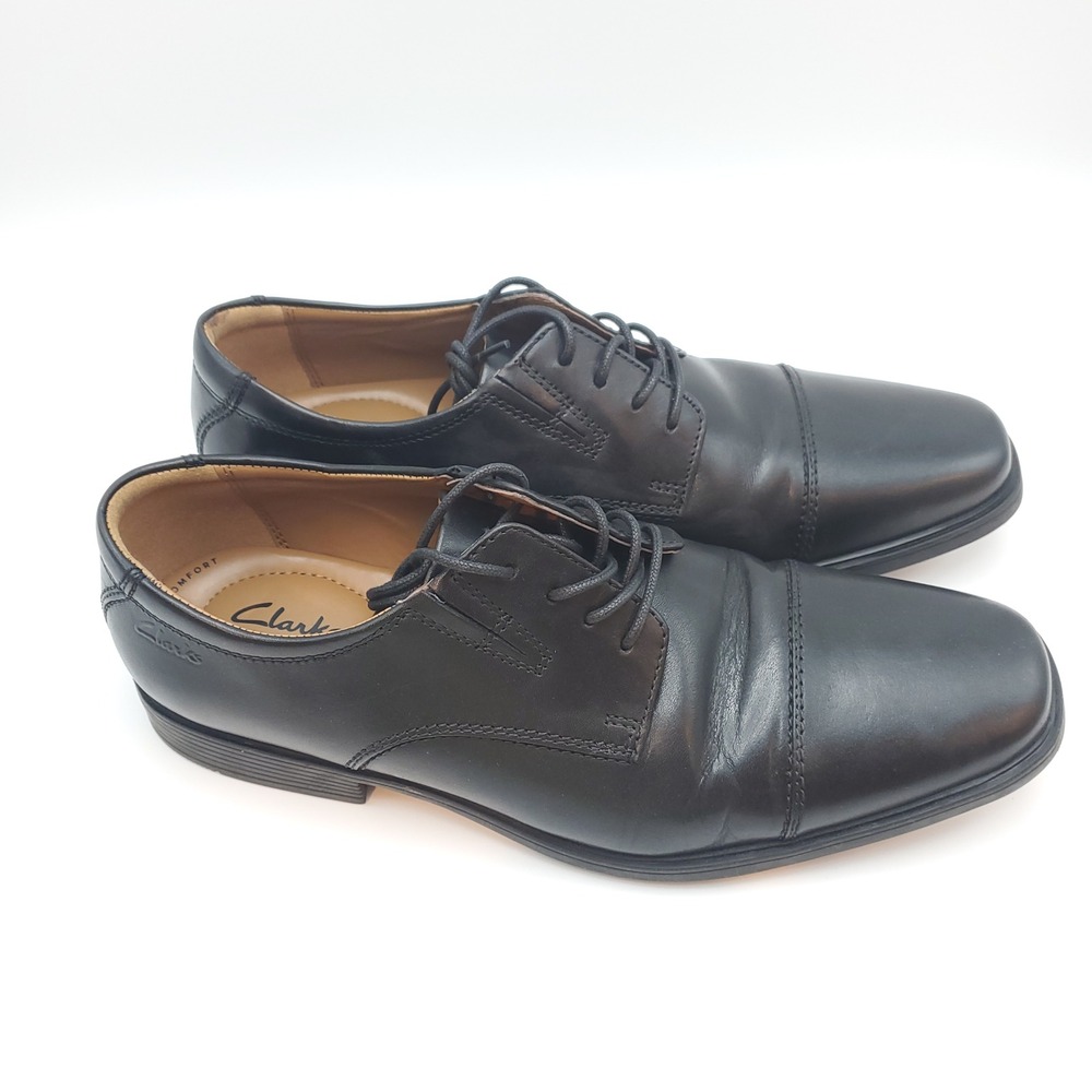 Clarks Tilden Cap Black Leather Oxford Dress Shoes Men's Size 8.5 - Picture 2 of 11
